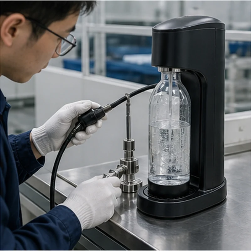 Leak test for soda maker bottle and connection area